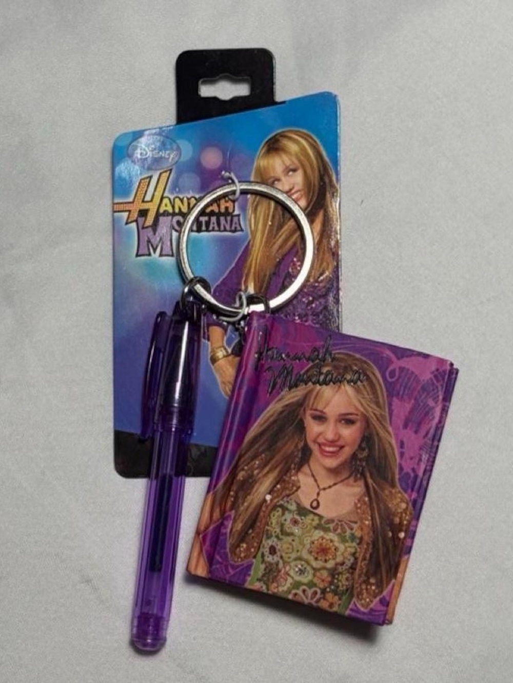 Disney Hannah Montana Purple Mini Notebook & Matching Purple Pen Keychain